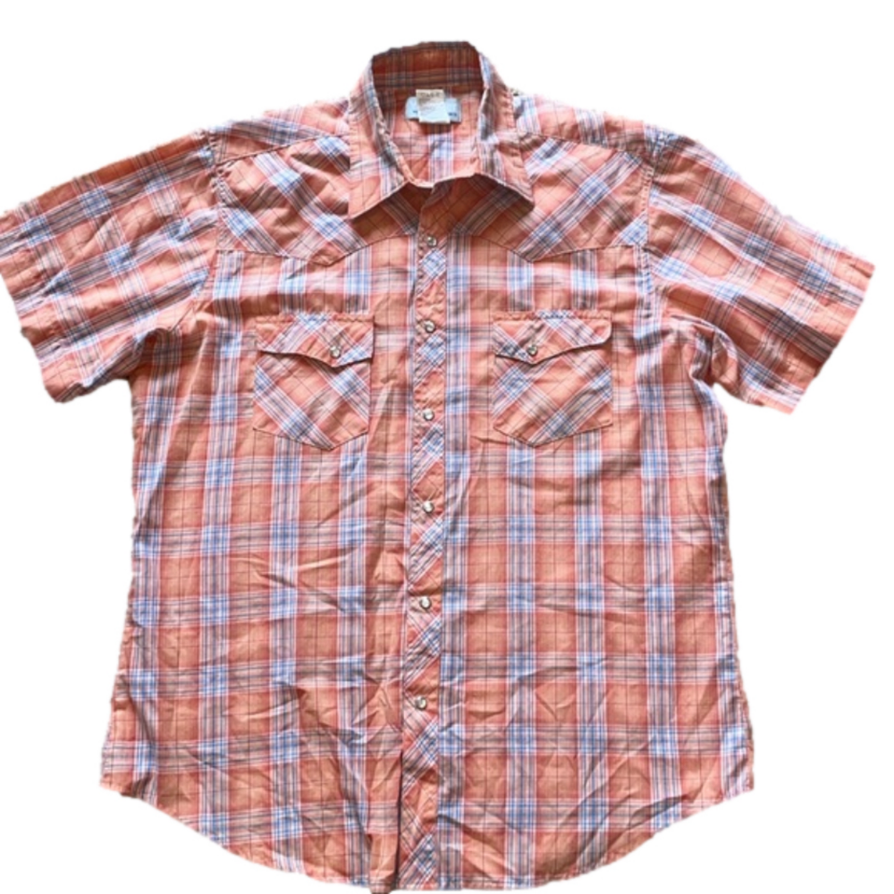 Wrangler Mens Large Orange Plaid Short Sleeve Western Shirt